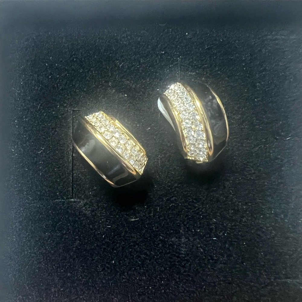 New never worn Vintage Christian Dior earrings black enamel with Paved bling